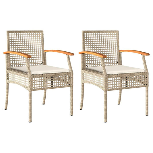 Garden Chairs with Cushions 2 pcs Beige Poly Rattan Acacia Wood