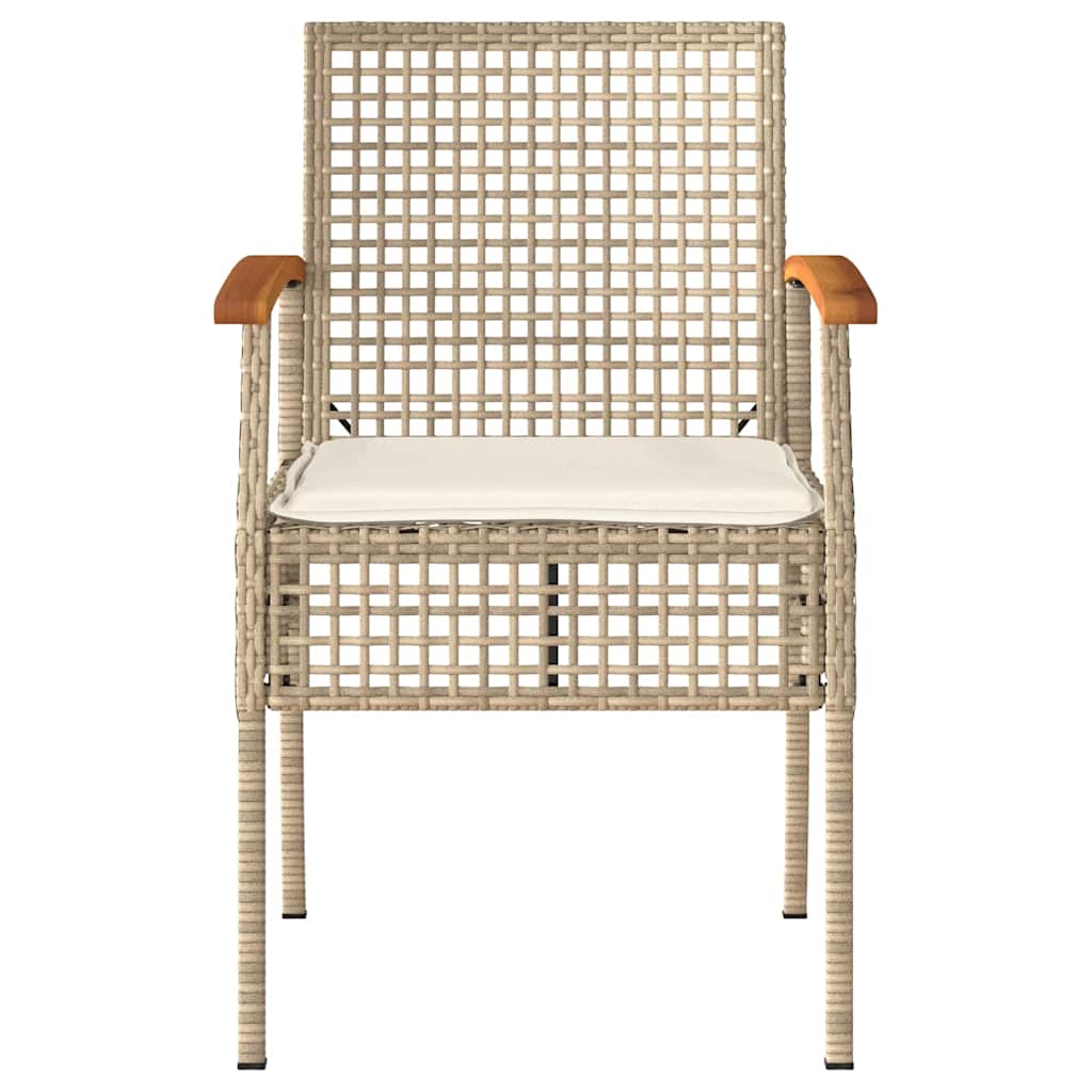Garden Chairs with Cushions 2 pcs Beige Poly Rattan Acacia Wood