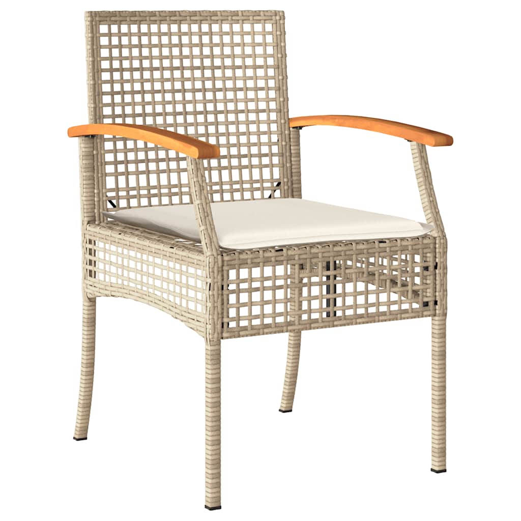 Garden Chairs with Cushions 2 pcs Beige Poly Rattan Acacia Wood