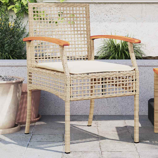 Garden Chairs with Cushions 2 pcs Beige Poly Rattan Acacia Wood