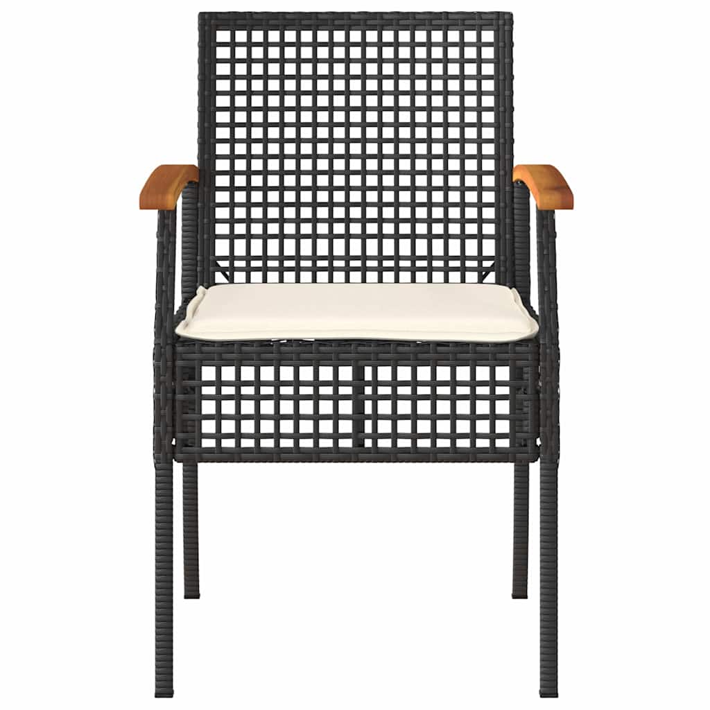 Garden Chairs with Cushions 4 pcs Black Poly Rattan Acacia Wood