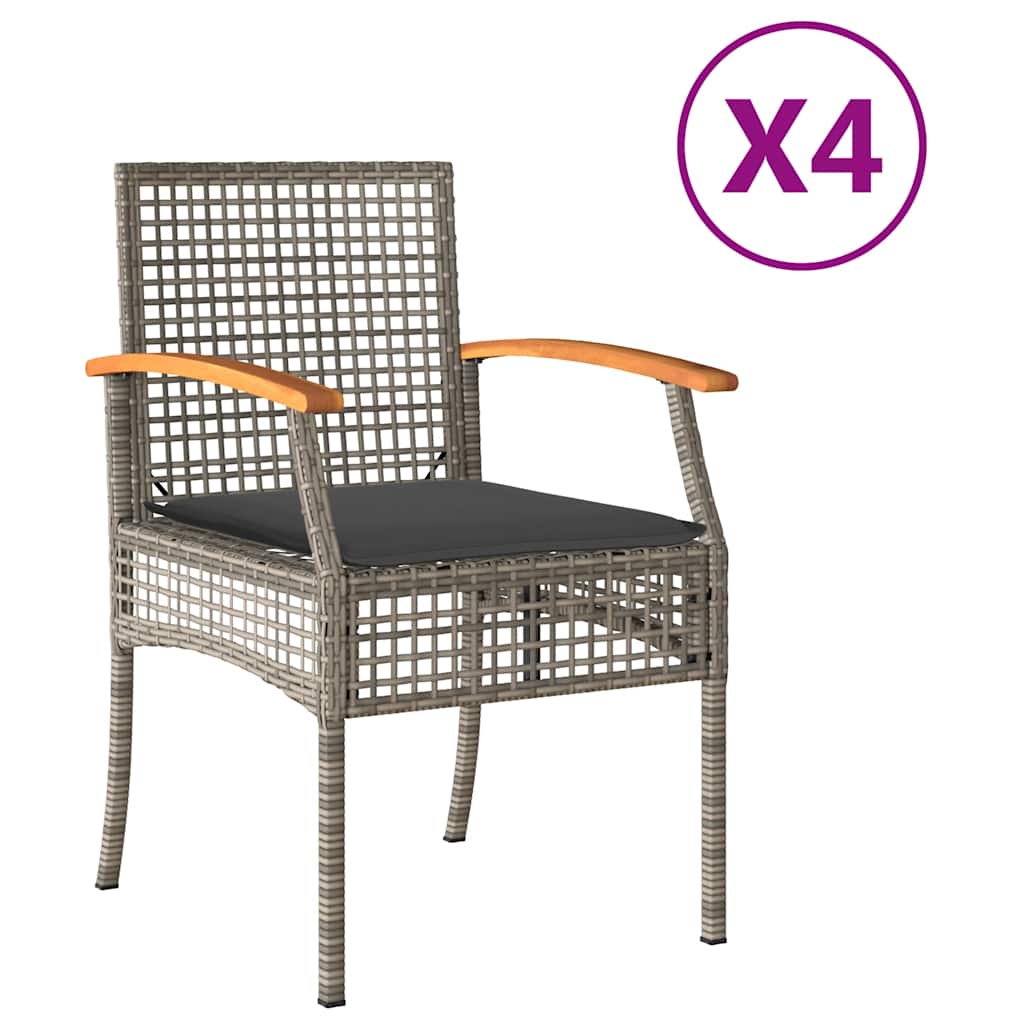 Garden Chairs with Cushions 4 pcs Grey Poly Rattan Acacia Wood