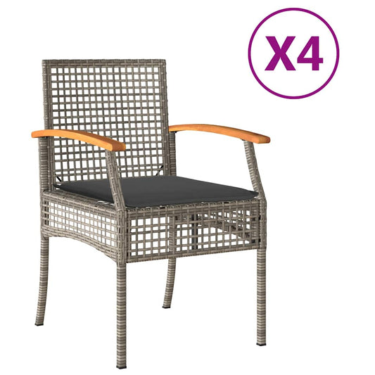 Garden Chairs with Cushions 4 pcs Grey Poly Rattan Acacia Wood