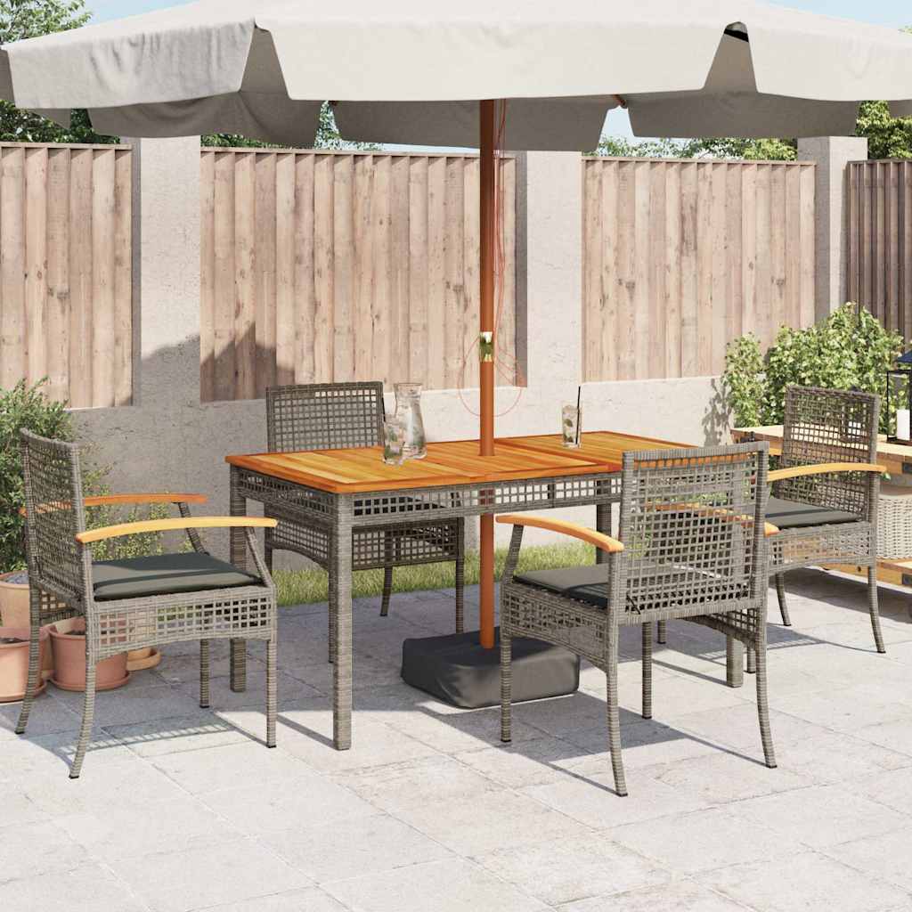 Garden Chairs with Cushions 4 pcs Grey Poly Rattan Acacia Wood