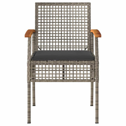 Garden Chairs with Cushions 4 pcs Grey Poly Rattan Acacia Wood