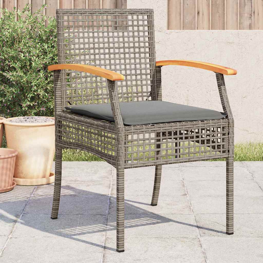 Garden Chairs with Cushions 4 pcs Grey Poly Rattan Acacia Wood