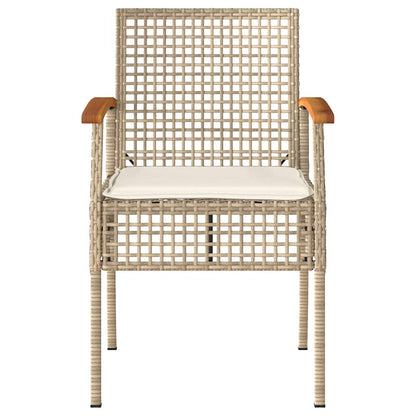3 Piece Bistro Set with Cushions Beige Poly Rattan Acacia Wood