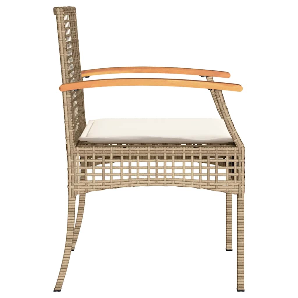 3 Piece Bistro Set with Cushions Beige Poly Rattan Acacia Wood