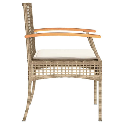 3 Piece Bistro Set with Cushions Beige Poly Rattan Acacia Wood