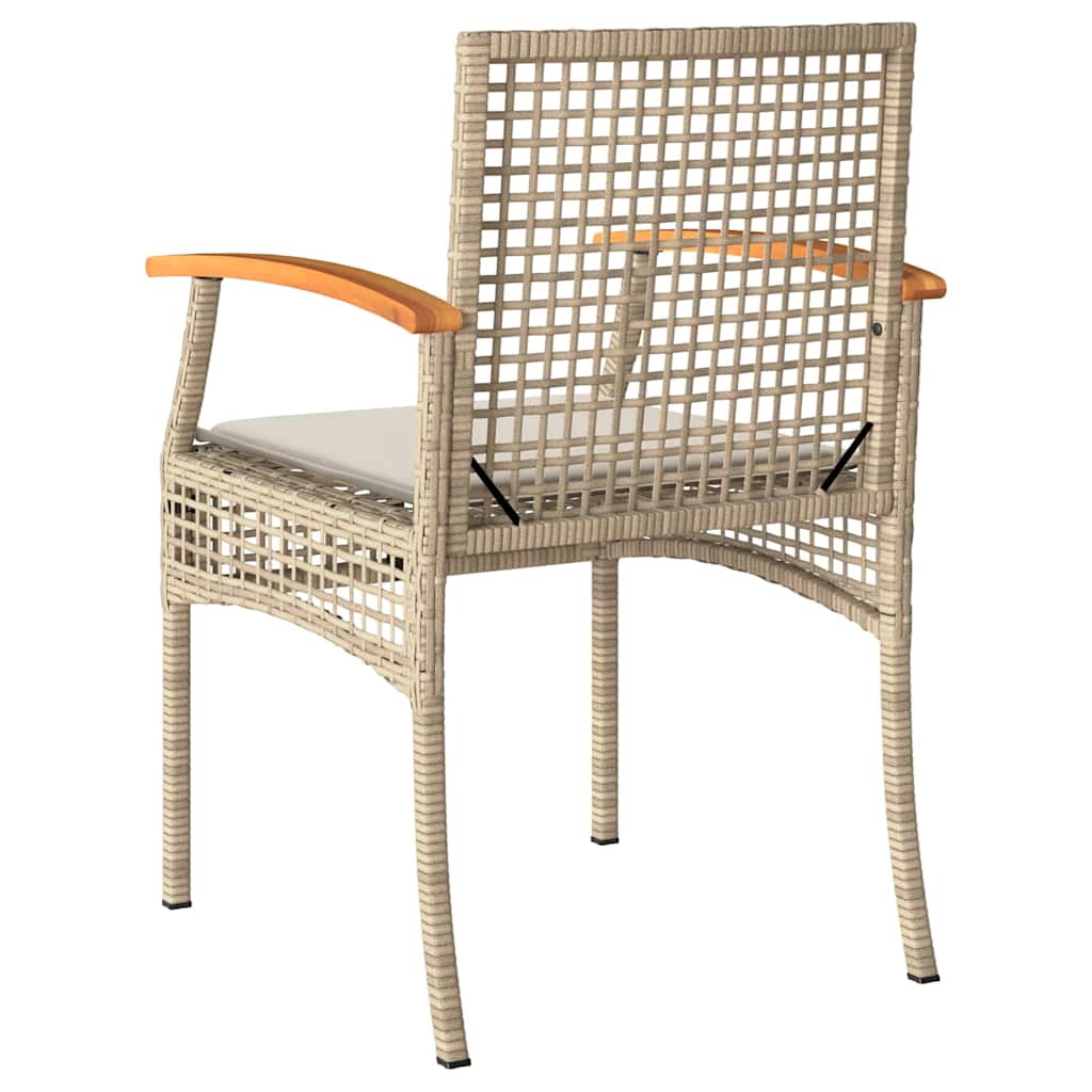 3 Piece Bistro Set with Cushions Beige Poly Rattan Acacia Wood