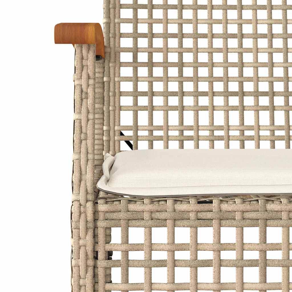 3 Piece Bistro Set with Cushions Beige Poly Rattan Acacia Wood