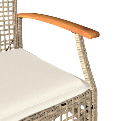 3 Piece Bistro Set with Cushions Beige Poly Rattan Acacia Wood