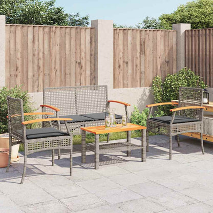 4 Piece Garden Lounge Set with Cushions Grey Poly Rattan