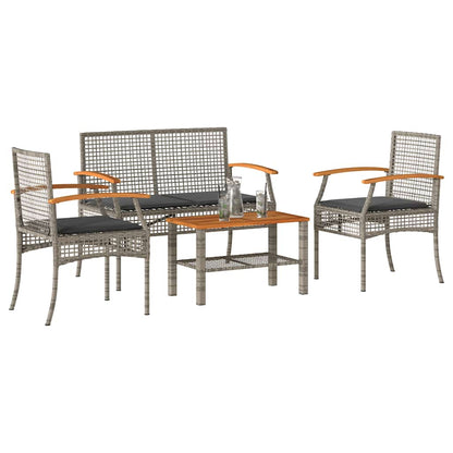 4 Piece Garden Lounge Set with Cushions Grey Poly Rattan