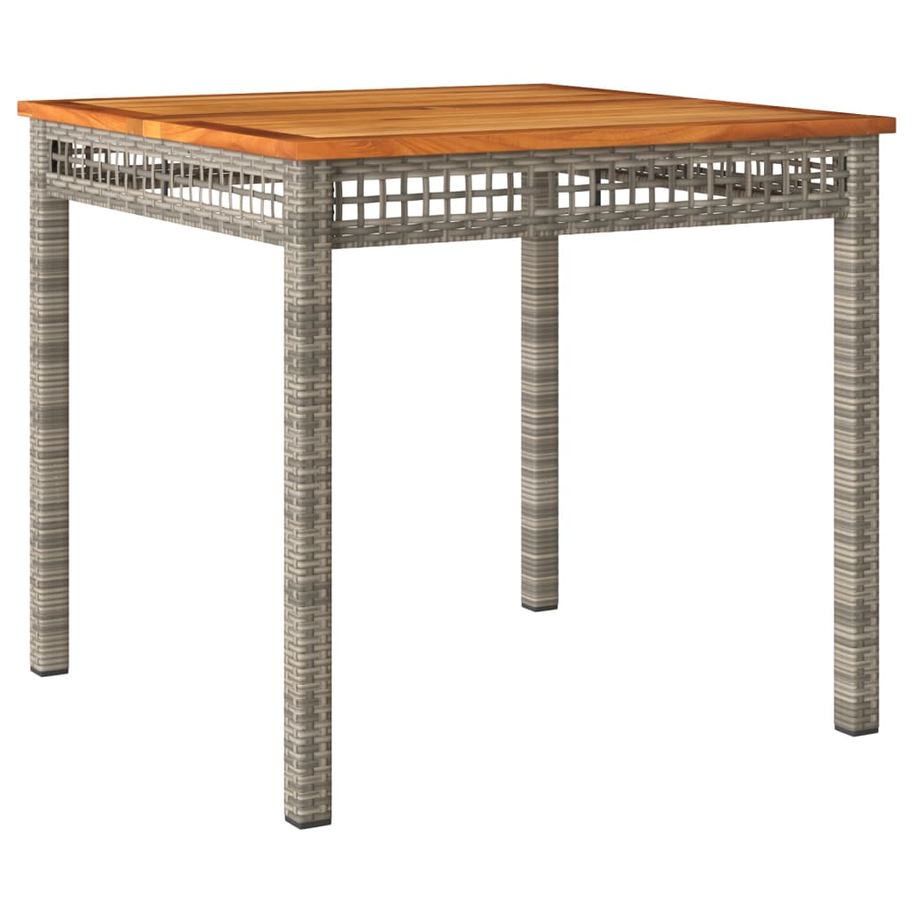 Garden Table Grey 80x80x75 cm Poly Rattan Acacia Wood