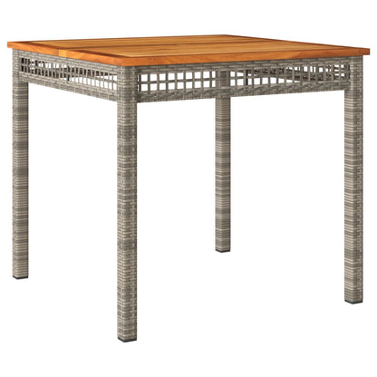 Garden Table Grey 80x80x75 cm Poly Rattan Acacia Wood
