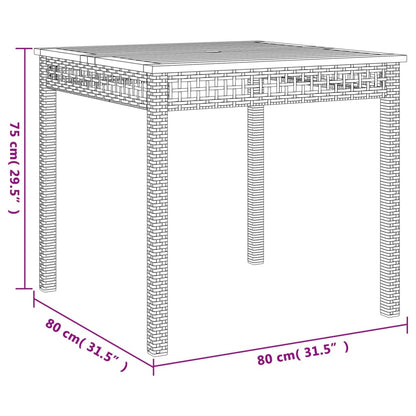Garden Table Grey 80x80x75 cm Poly Rattan Acacia Wood
