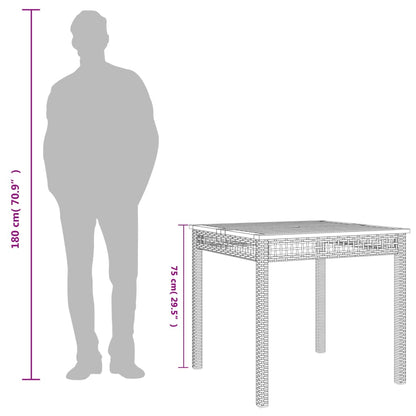 Garden Table Grey 80x80x75 cm Poly Rattan Acacia Wood