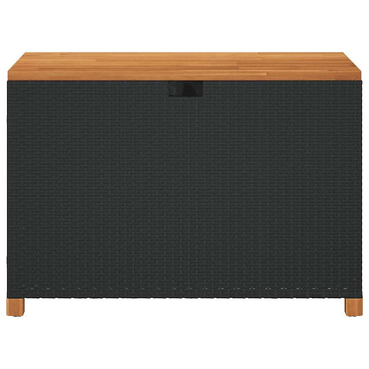 Garden Storage Box Black 110x55x63 cm Poly Rattan Acacia Wood