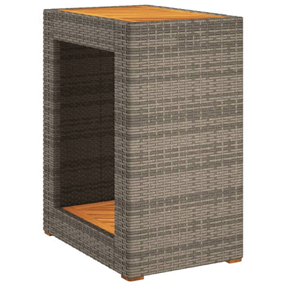 Garden Side Table with Wooden Top Grey 60x40x75 cm Poly Rattan