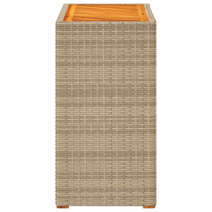 Garden Side Table with Wooden Top Beige 60x40x75 cm Poly Rattan
