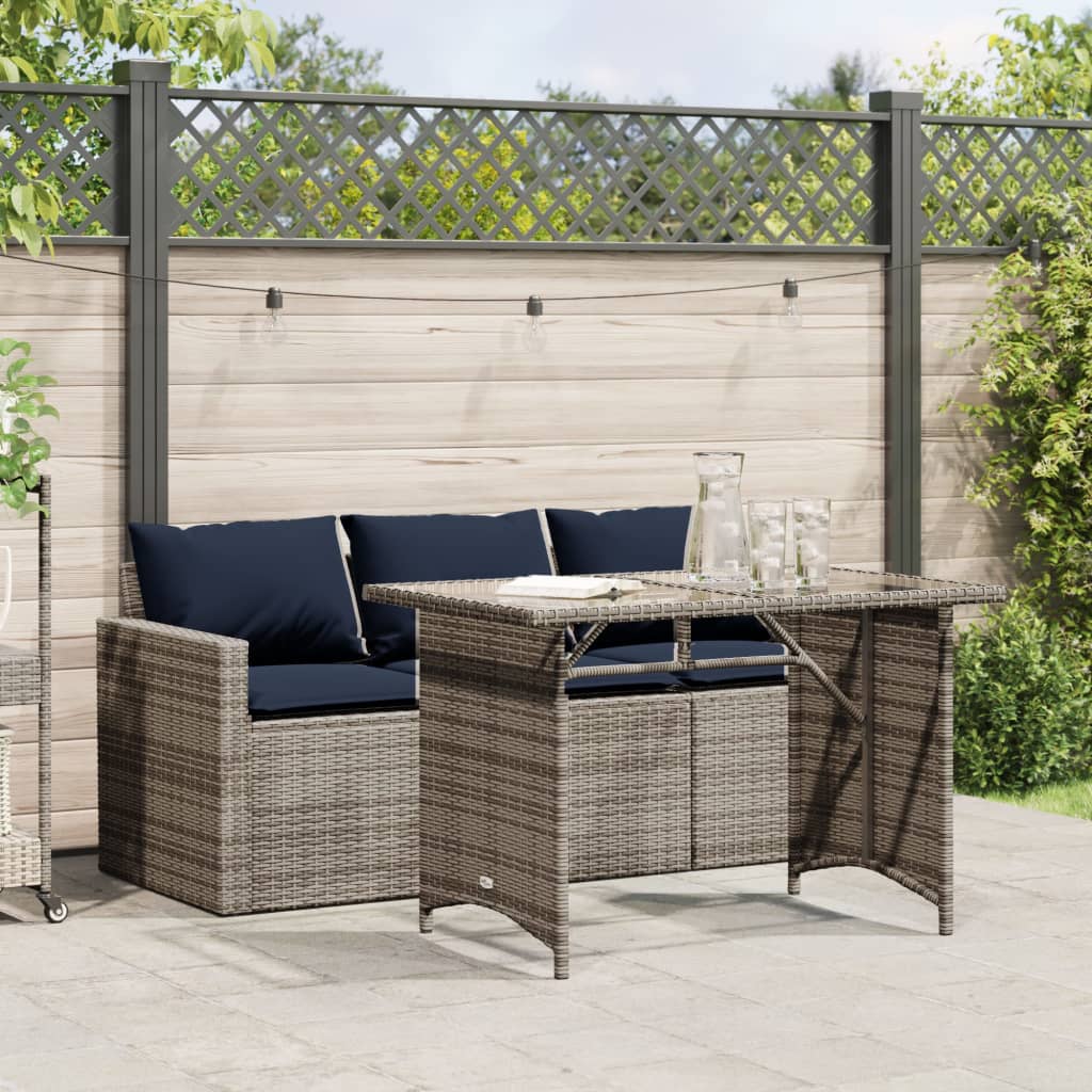 2 Piece Garden Dining Set with Cushions Grey Poly Rattan