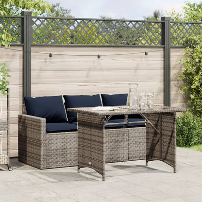 2 Piece Garden Dining Set with Cushions Grey Poly Rattan