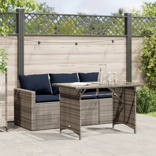 2 Piece Garden Dining Set with Cushions Grey Poly Rattan