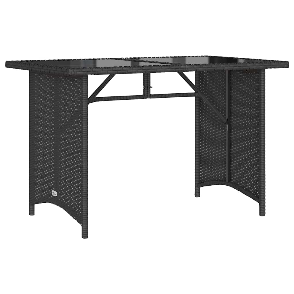 Garden Table | Black | Poly Rattan, Tempered Glass, Powder-Coated Steel