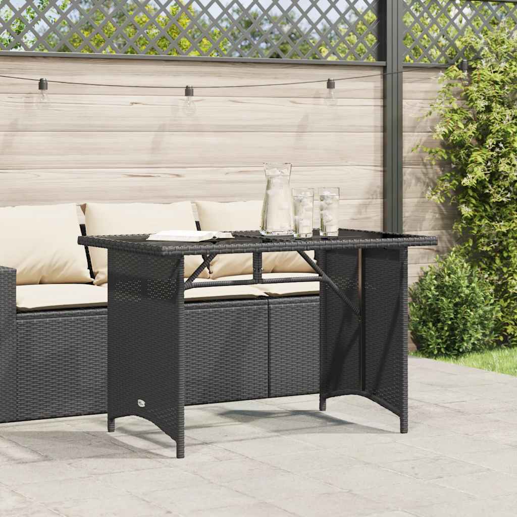 Garden Table | Black | Poly Rattan, Tempered Glass, Powder-Coated Steel