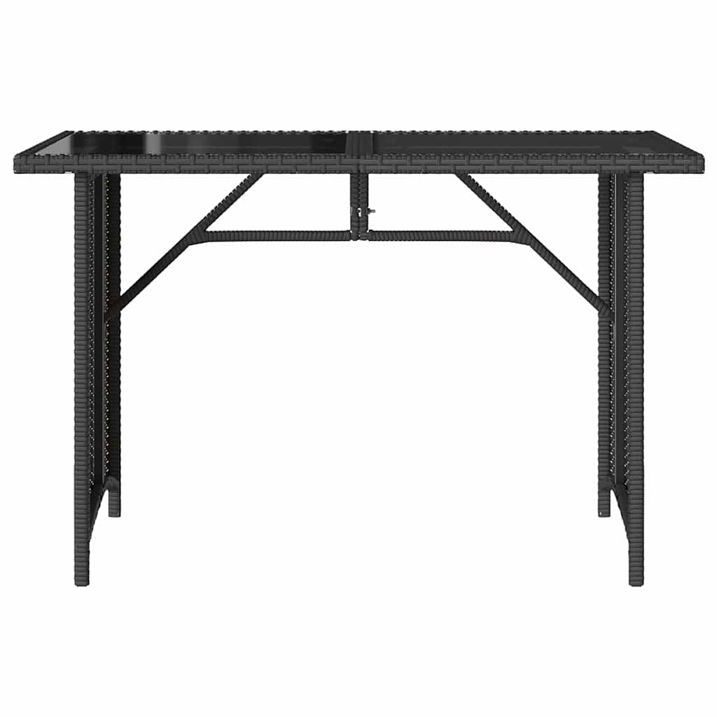 Garden Table | Black | Poly Rattan, Tempered Glass, Powder-Coated Steel