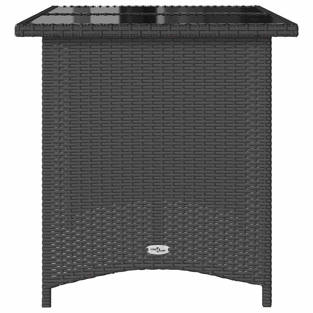 Garden Table | Black | Poly Rattan, Tempered Glass, Powder-Coated Steel