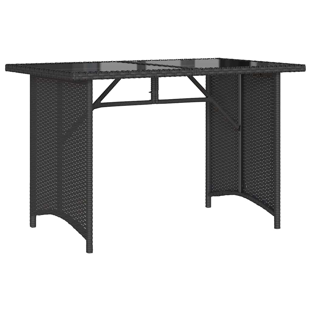 Garden Table | Black | Poly Rattan, Tempered Glass, Powder-Coated Steel