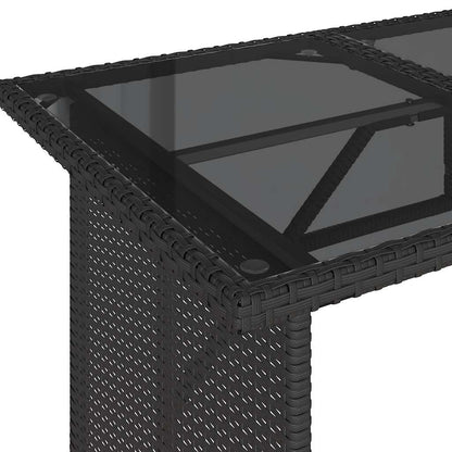 Garden Table | Black | Poly Rattan, Tempered Glass, Powder-Coated Steel