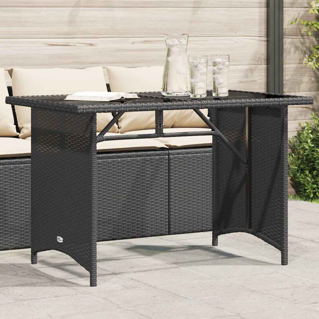 Garden Table | Black | Poly Rattan, Tempered Glass, Powder-Coated Steel
