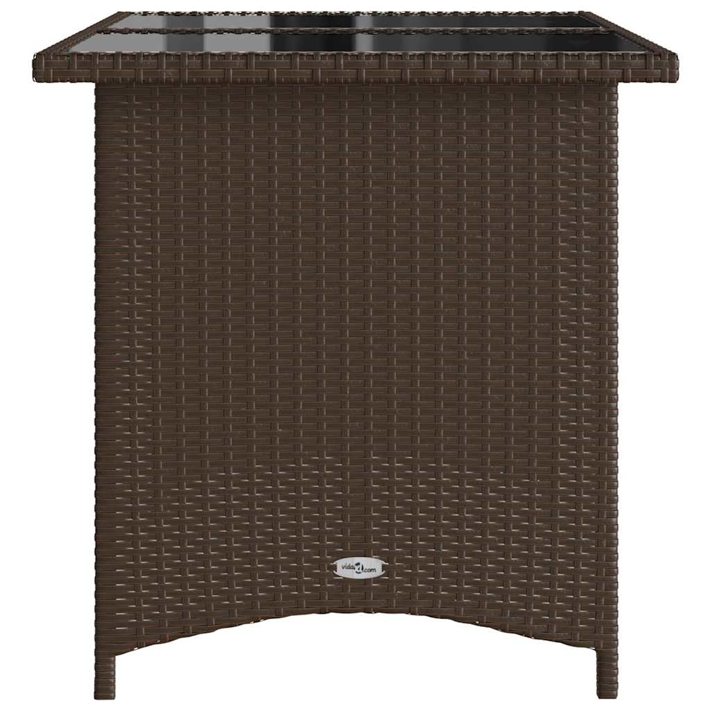 Garden Table with Glass Top Brown 110x68x70 cm Poly Rattan