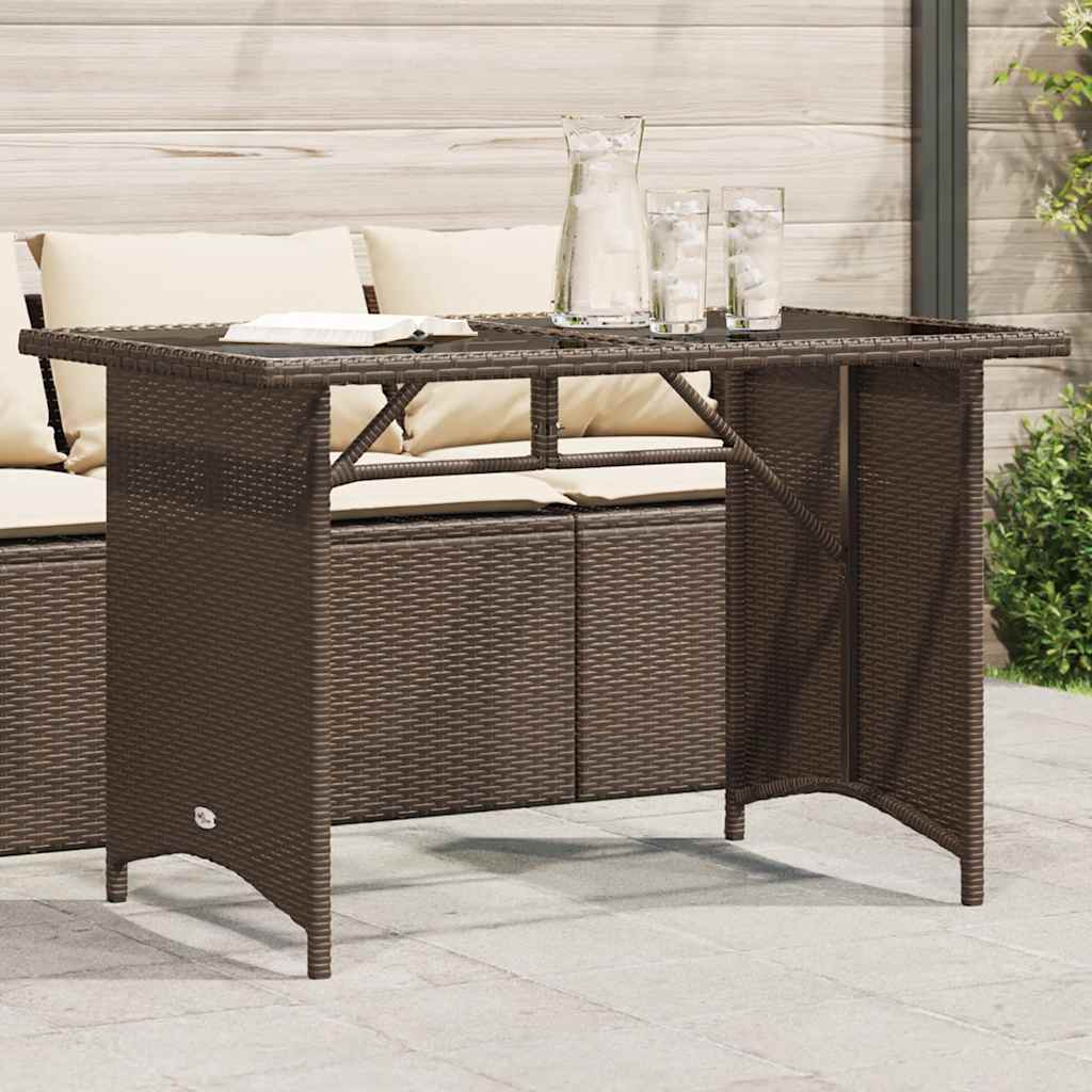 Garden Table with Glass Top Brown 110x68x70 cm Poly Rattan