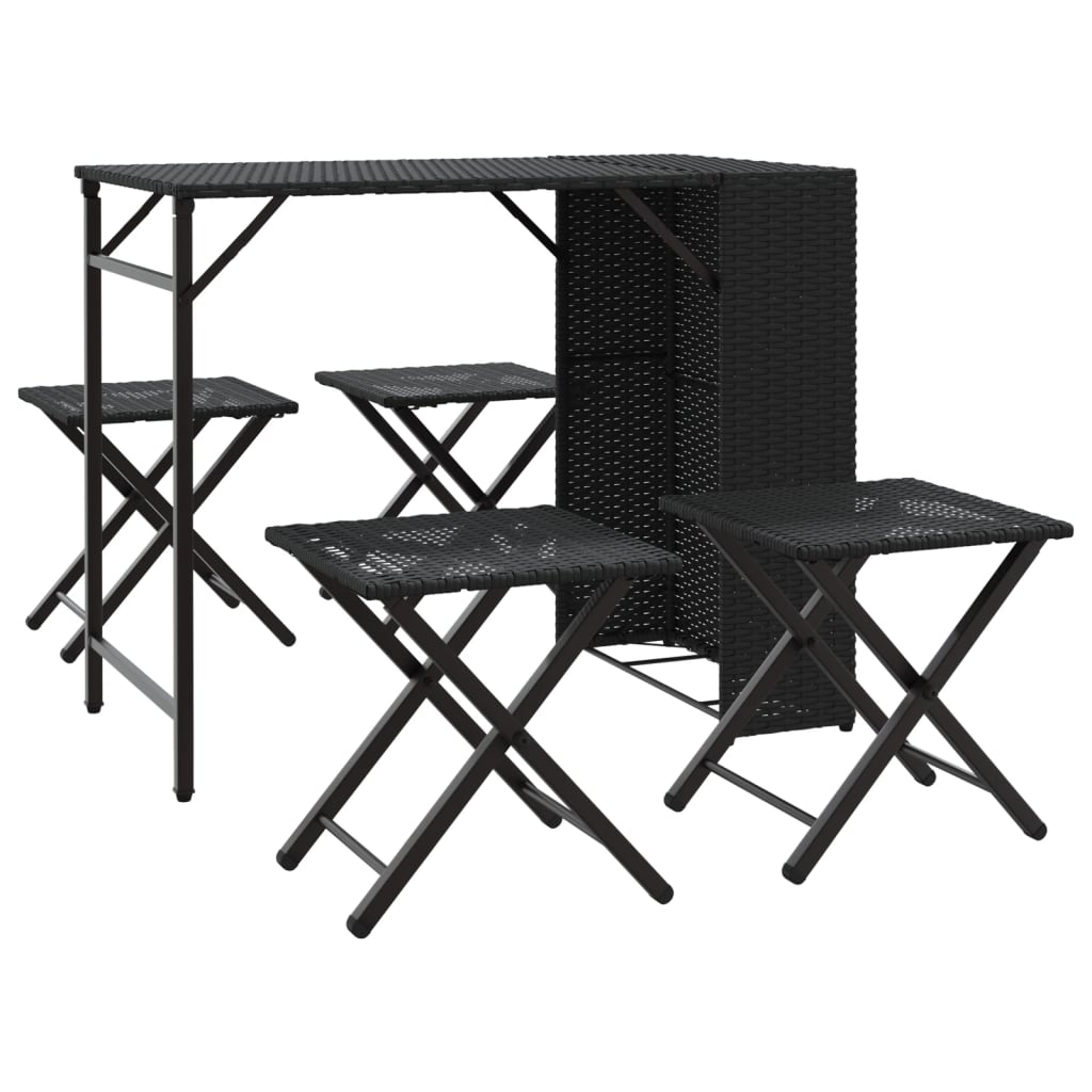 5 Piece Garden Camping Set Foldable Black Poly Rattan