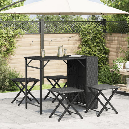 5 Piece Garden Camping Set Foldable Black Poly Rattan