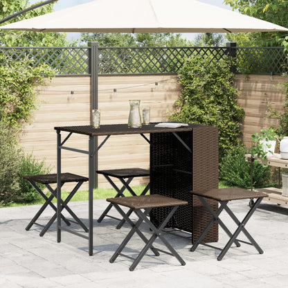 5 Piece Garden Camping Set Foldable Brown Poly Rattan