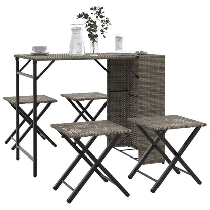5 Piece Garden Camping Set Foldable Grey Poly Rattan