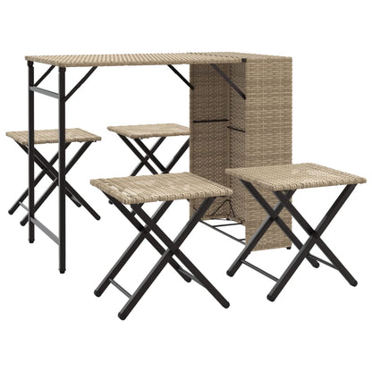 5 Piece Garden Camping Set Foldable Beige Poly Rattan