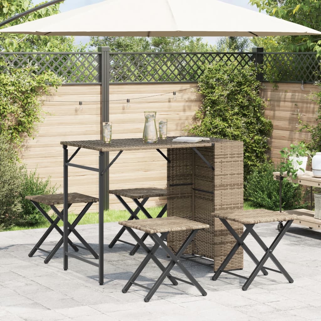 5 Piece Garden Camping Set Foldable Beige Poly Rattan