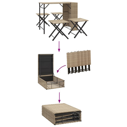 5 Piece Garden Camping Set Foldable Beige Poly Rattan
