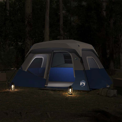 Family Tent with LED 6-Person Light Blue Quick Release