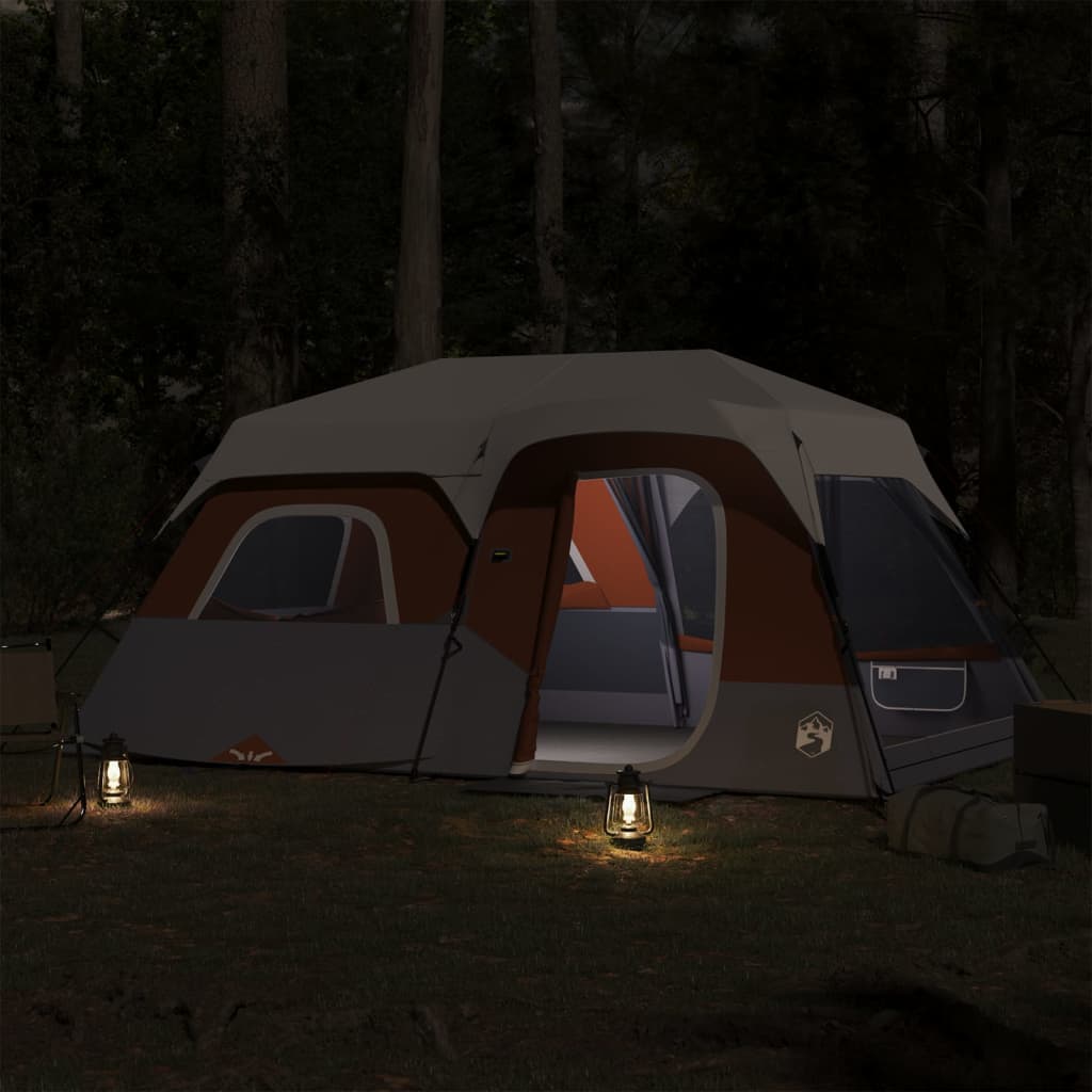 Family Tent with LED 9-Person Light Grey&Orange Quick Release
