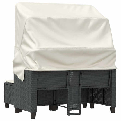 Garden Sofa 2-Seater with Canopy and Stools Black Poly Rattan