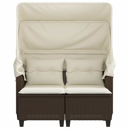 Garden Sofa 2-Seater with Canopy and Stools Brown Poly Rattan