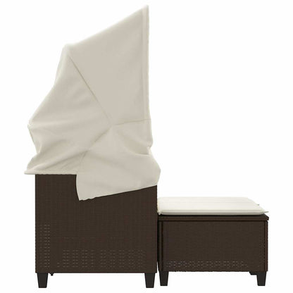 Garden Sofa 2-Seater with Canopy and Stools Brown Poly Rattan