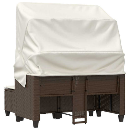 Garden Sofa 2-Seater with Canopy and Stools Brown Poly Rattan